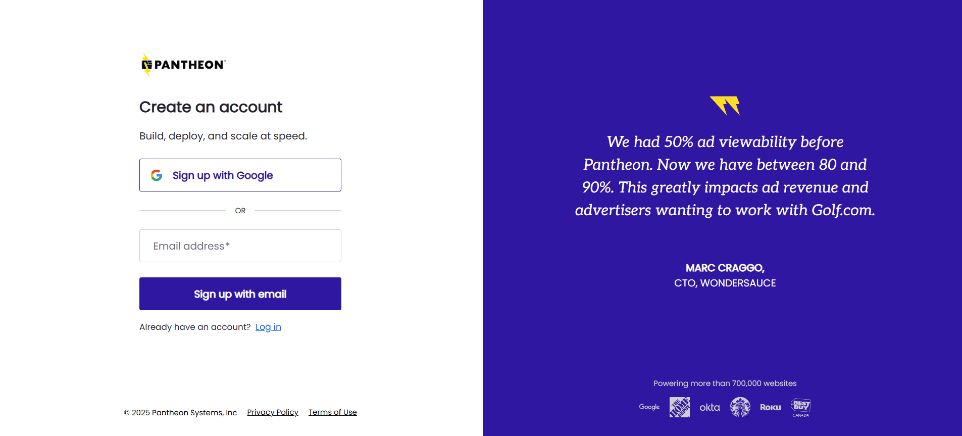 Fill out the required data fields to create your account, or use Google to sign up