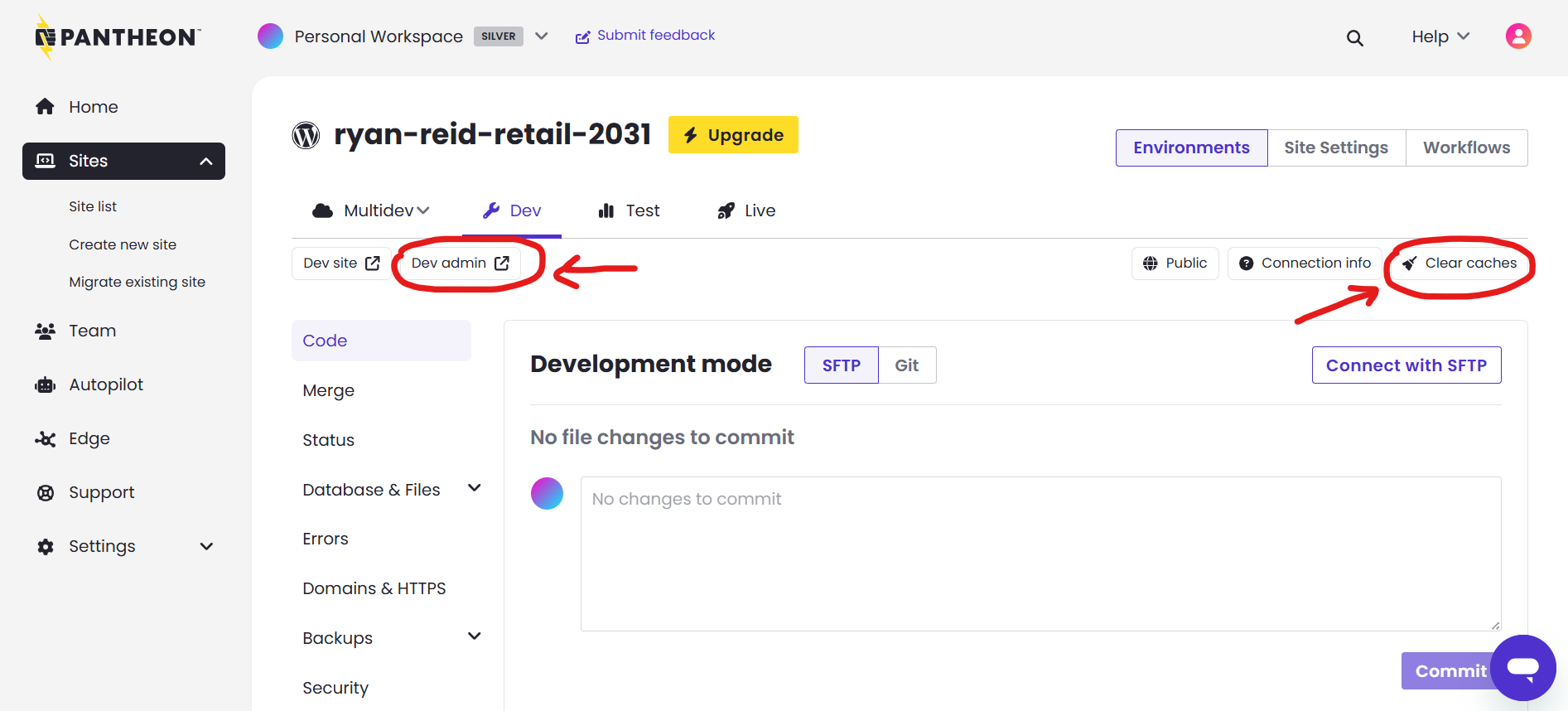 The Dashboard of your Pantheon Site