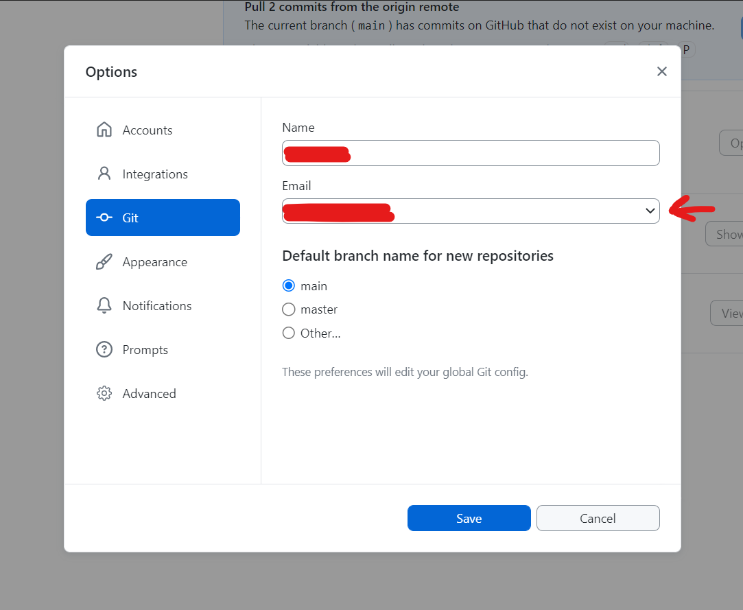 After authenticating, reconfigure your Git settings