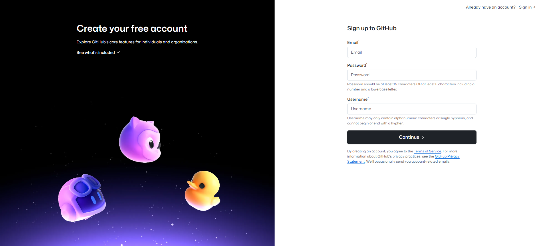 Entering email during GitHub account setup
