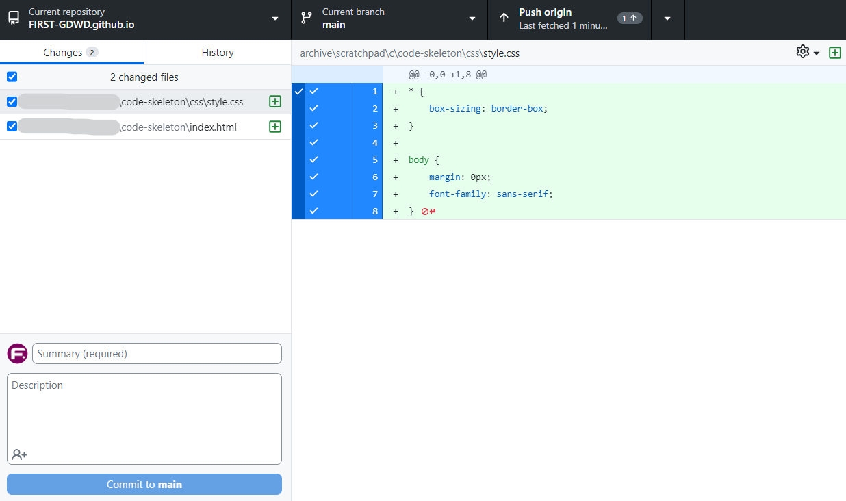 GitHub Desktop when changes are ready for commit