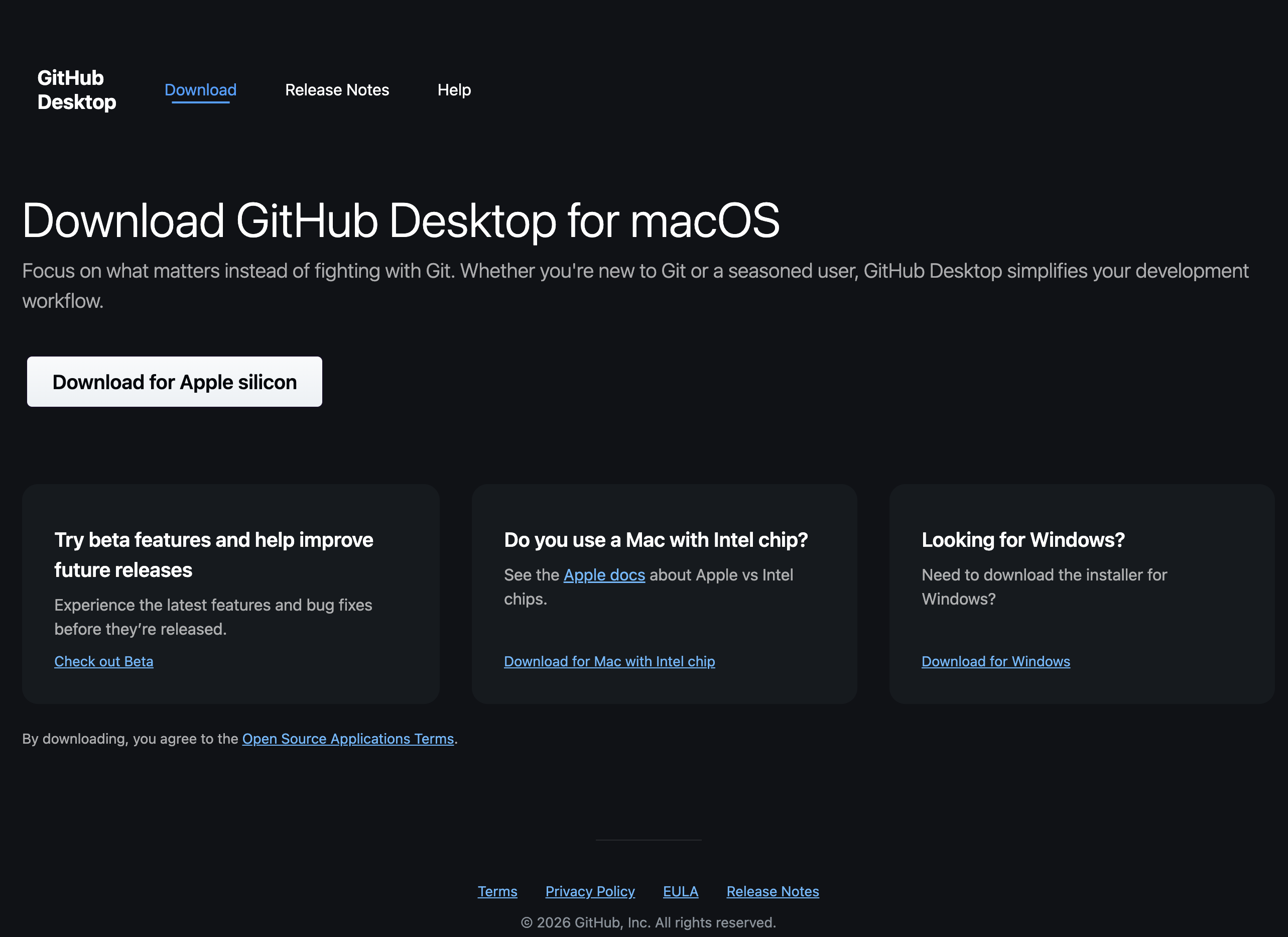 GitHub Desktop download site for your OS