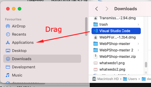 Move Visual Studio Code from Downloads to Applications