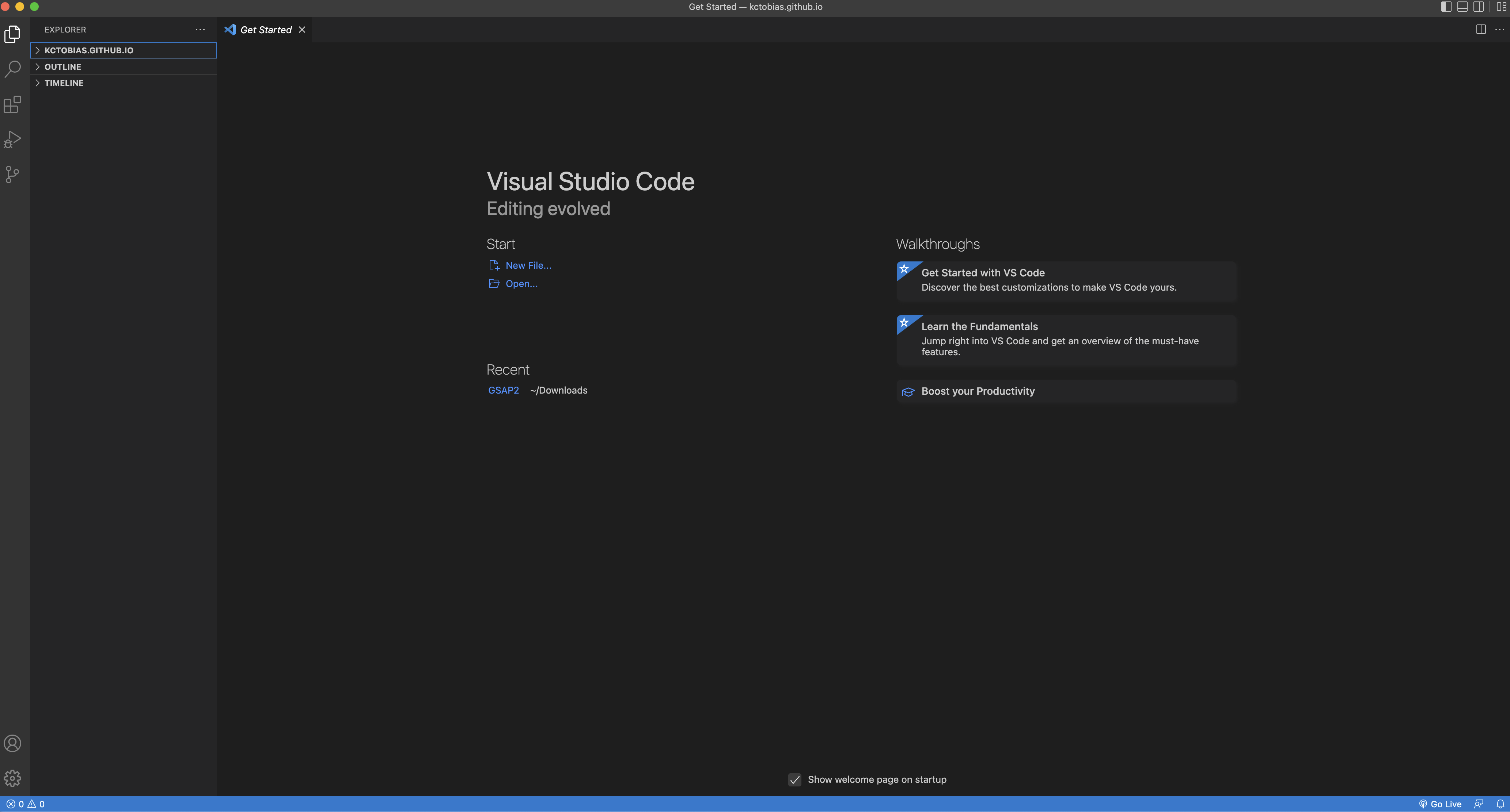 Screenshot of what Visual Studio Code looks like when opened